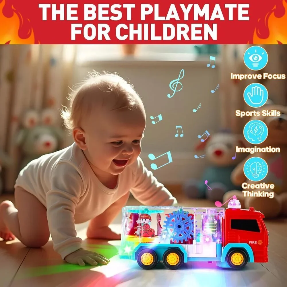Kids Red LED Transparent Bump Car with Rotating Gear Cool Lights and Musical